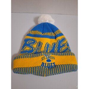 St. Louis Blues Youth NHL Knit Beanie Hat With Pom Blue & Yellow 100% Acrylic On